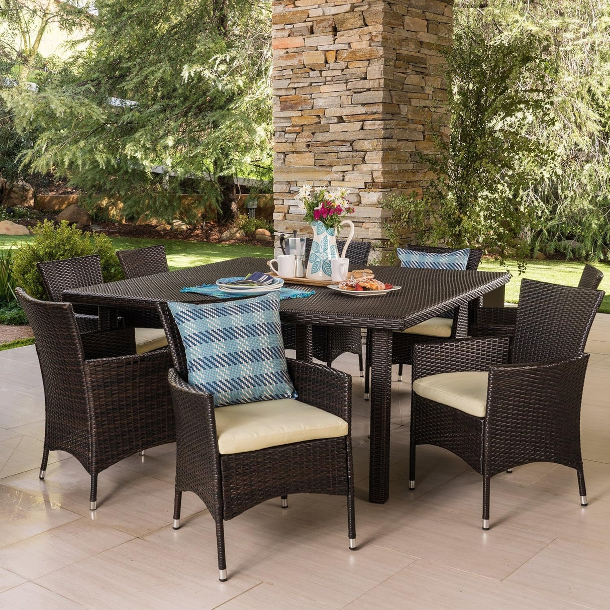 9-Piece Outdoor Rattan Wicker Square Dining Set