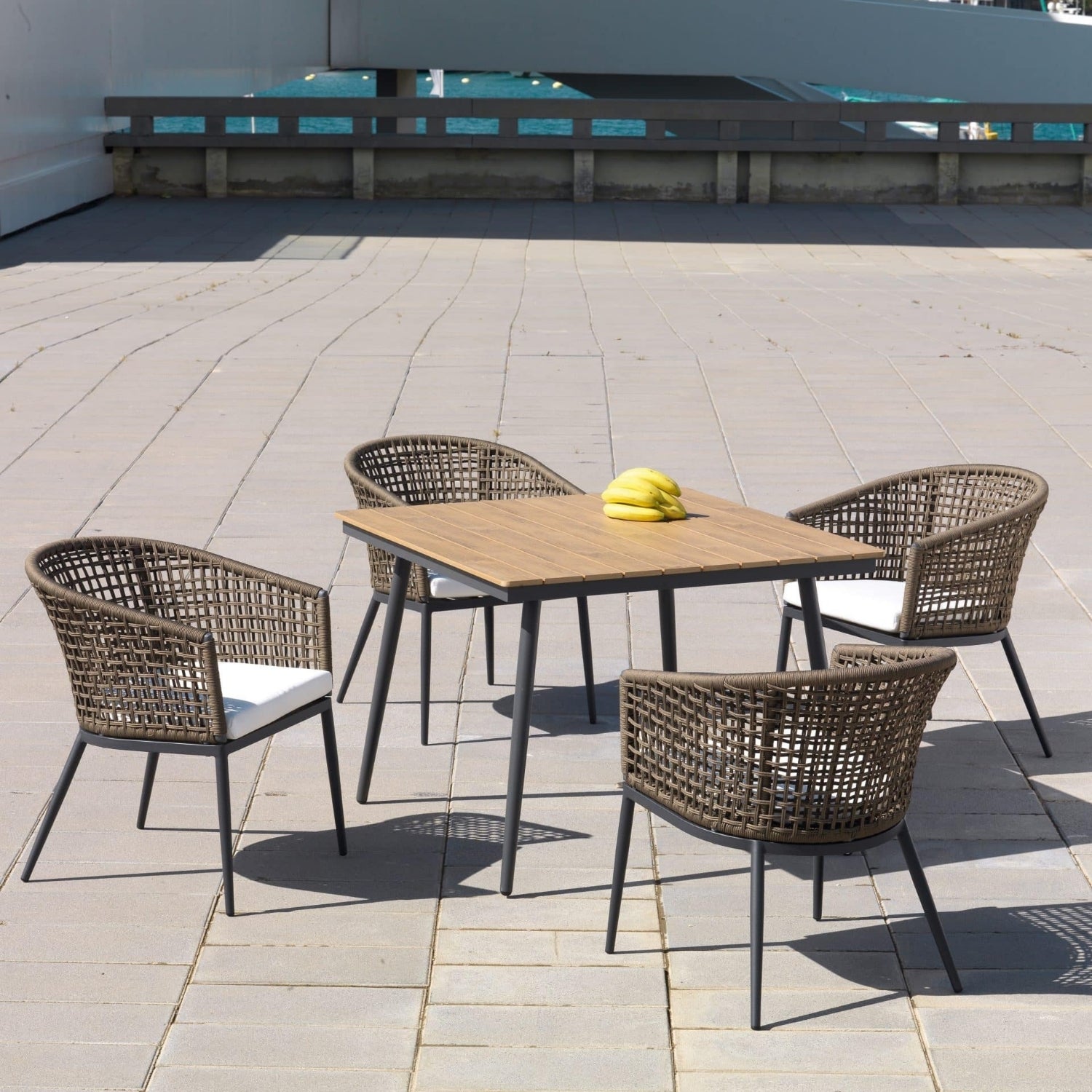 5-Piece Outdoor Patio Dining Set With Wooden Tabletop
