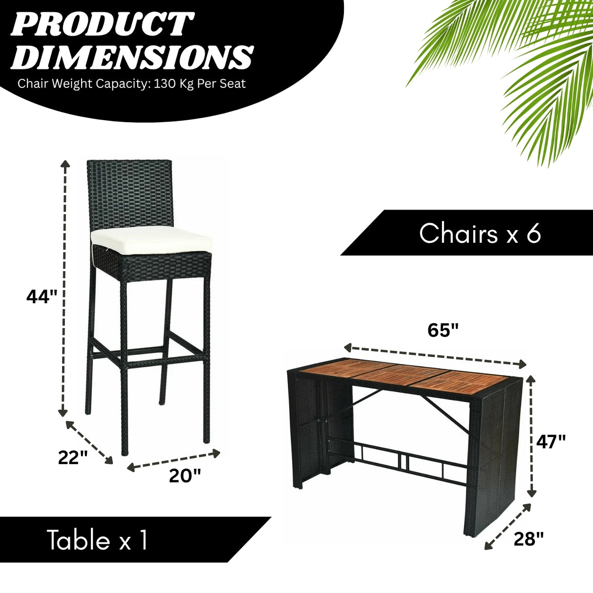 7-Piece Outdoor Rattan Wicker Bar Set with Wooden Top Table