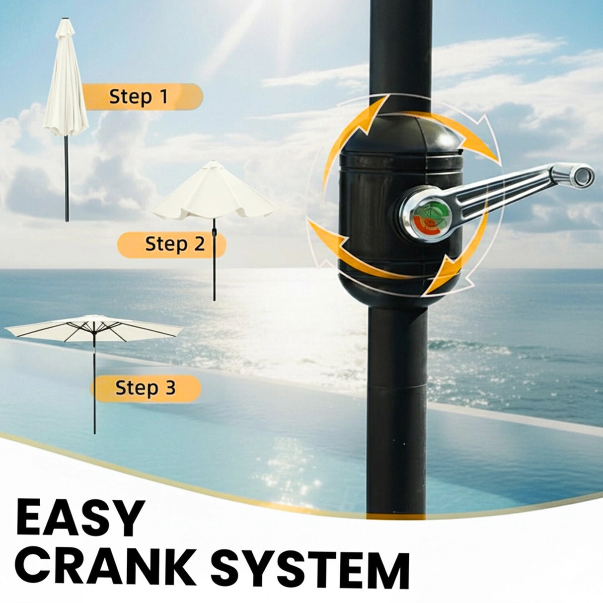 9ft White Color Outdoor Patio Umbrella with Centre Pole