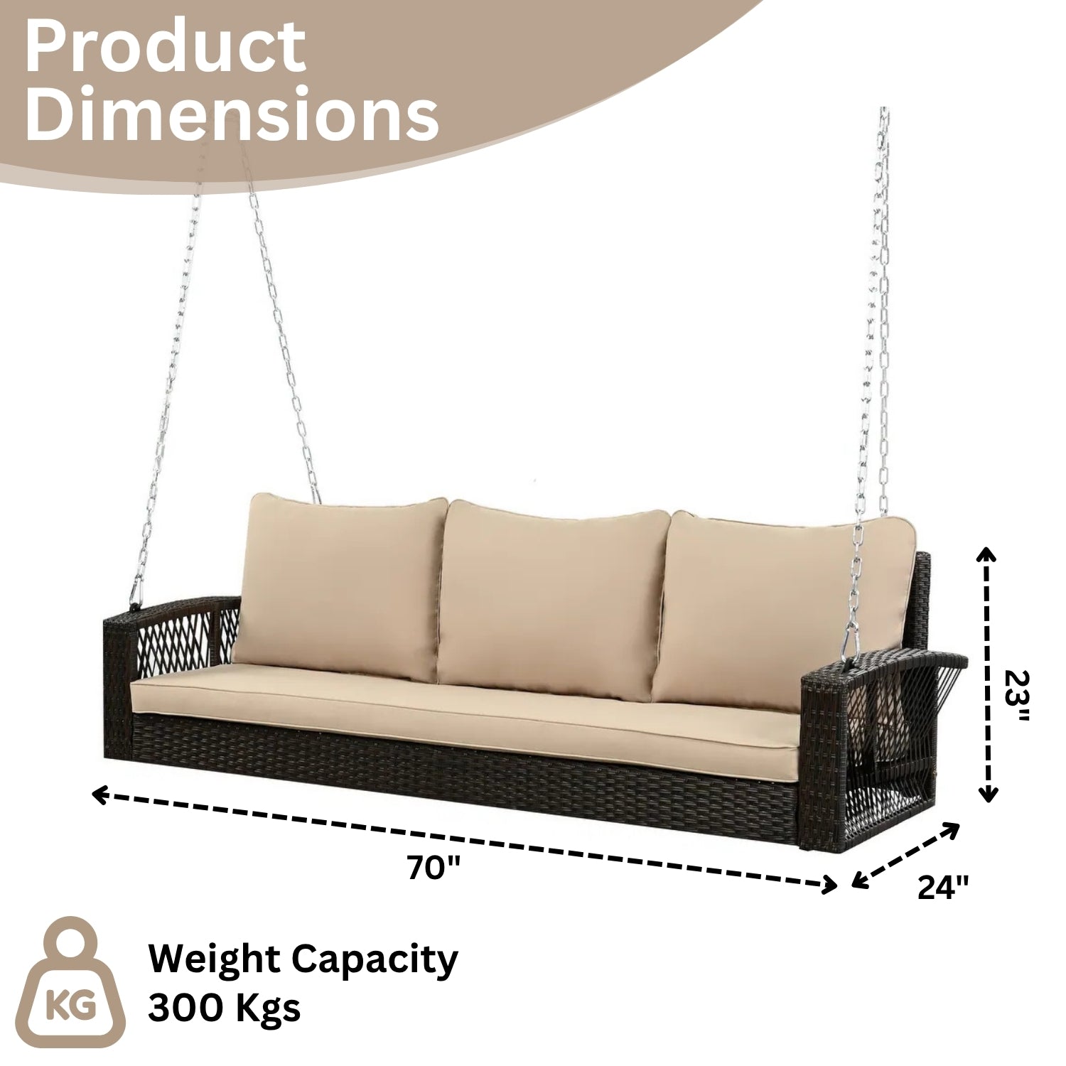 Outdoor Large HDPE Wicker 3-Person Porch Swing