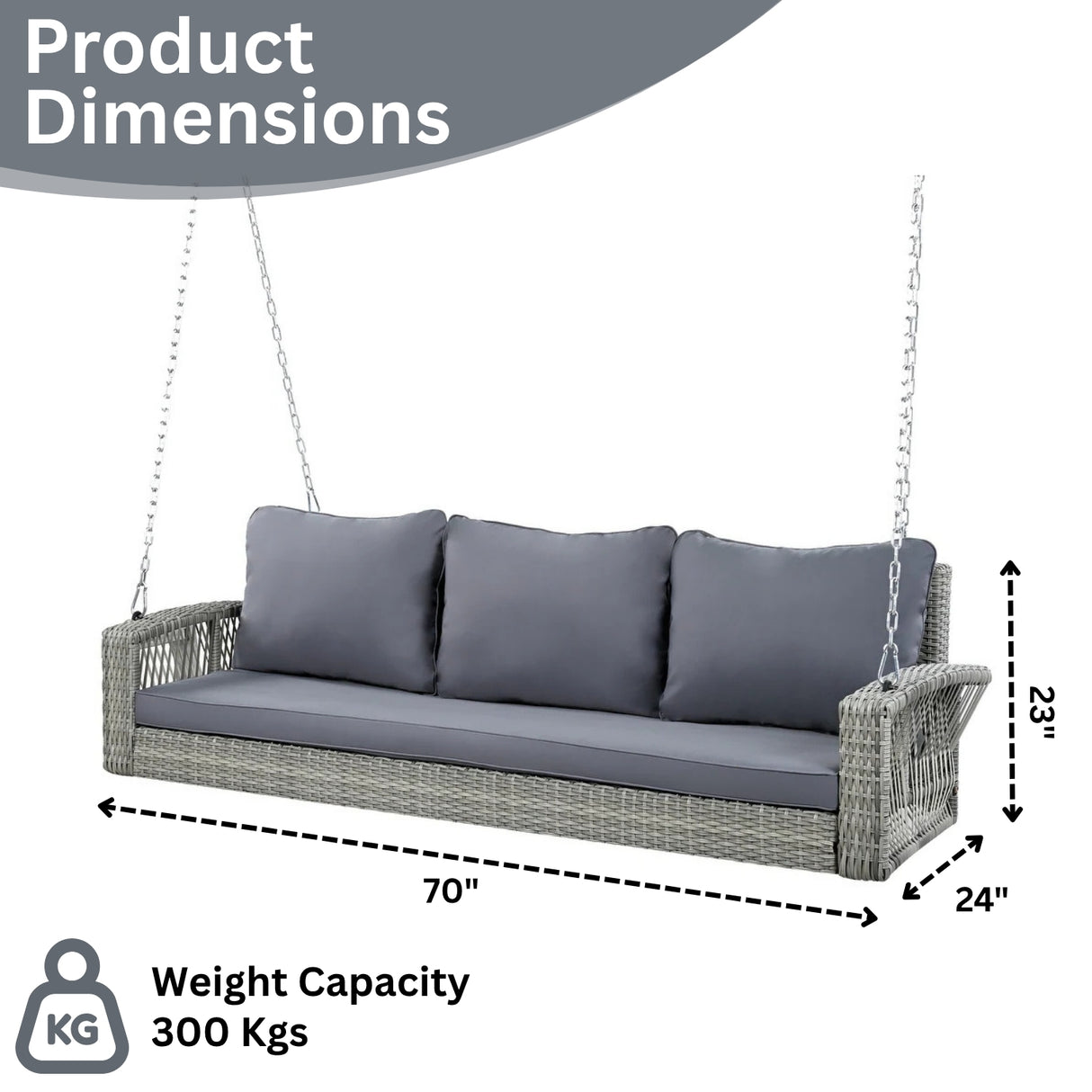 Outdoor Large HDPE Wicker 3-Person Porch Swing