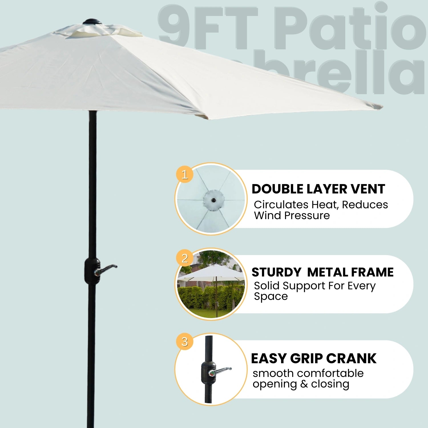 9ft White Color Outdoor Patio Umbrella with Centre Pole