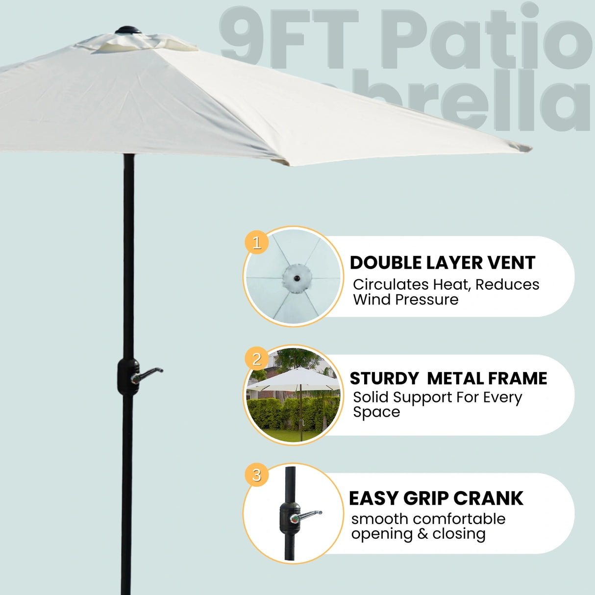 9ft White Color Outdoor Patio Umbrella with Centre Pole