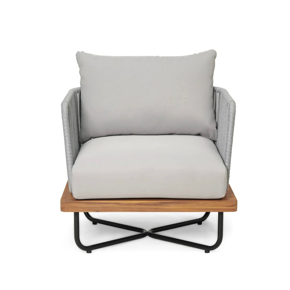 Outdoor 4-Piece Rope Woven Conversation Sofa Set with Wooden Top Table