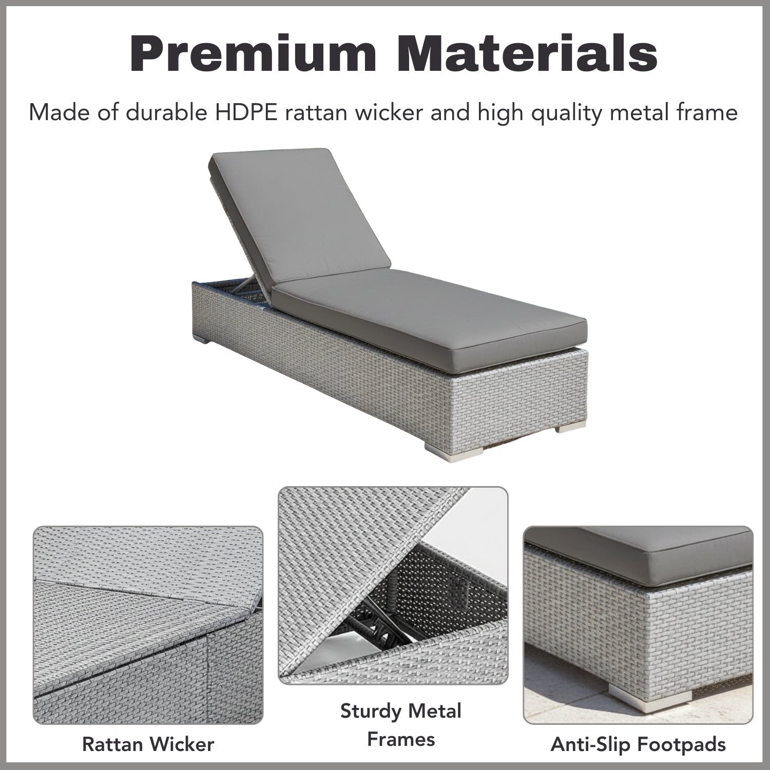 Outdoor All-Weather Rattan Wicker Lounger (Silver Grey & Grey)