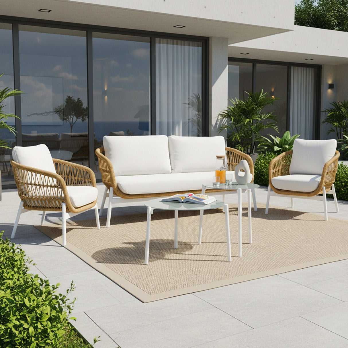 Outdoor 4 Seater Rope Conversation Sofa Set