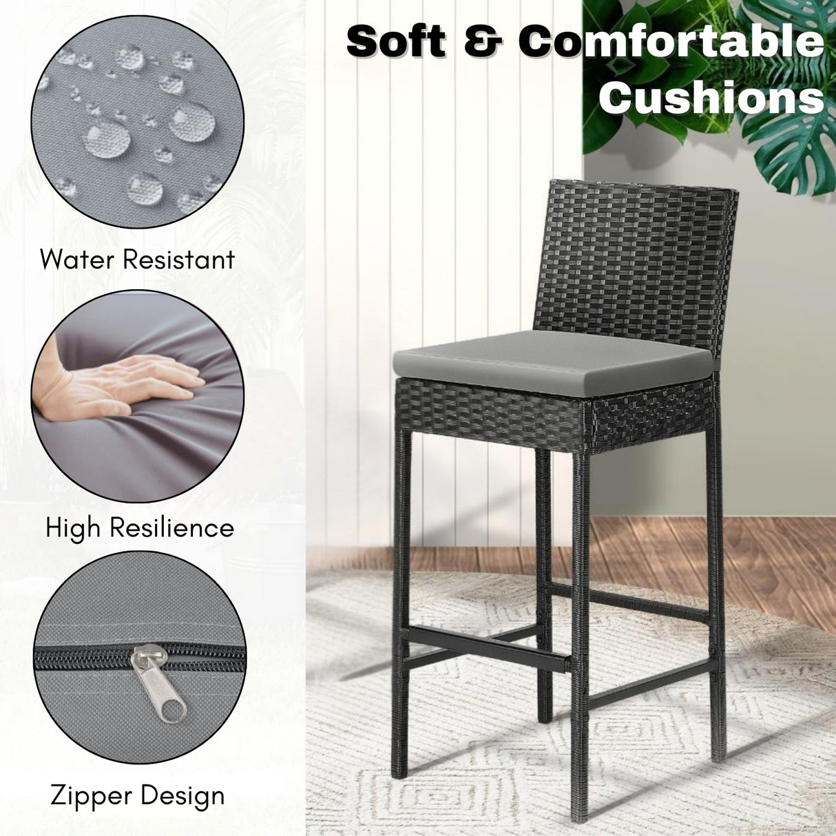 4-Piece Outdoor Rattan Wicker Bar Chairs