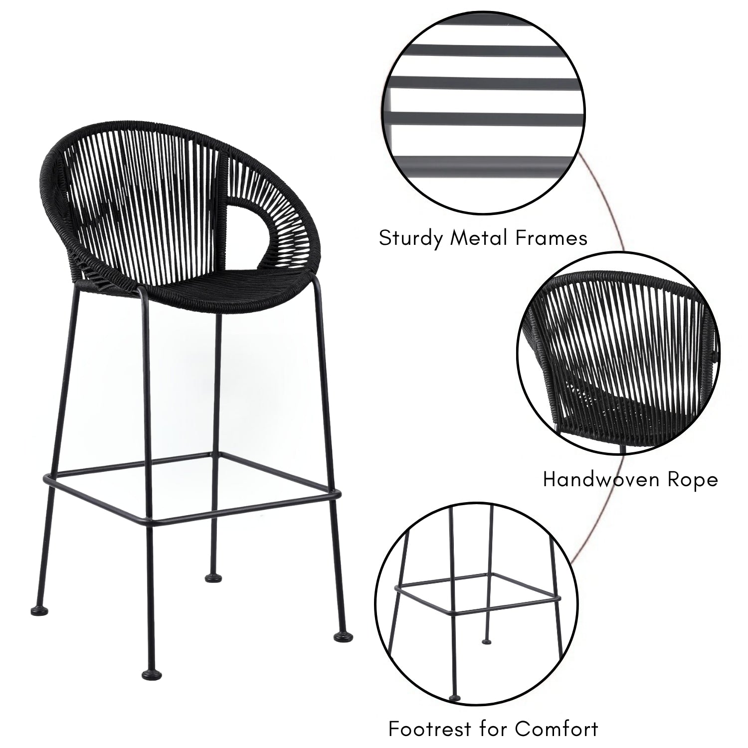 2-Piece Outdoor Rope Bar Chairs – Stylish Comfort Built to Last