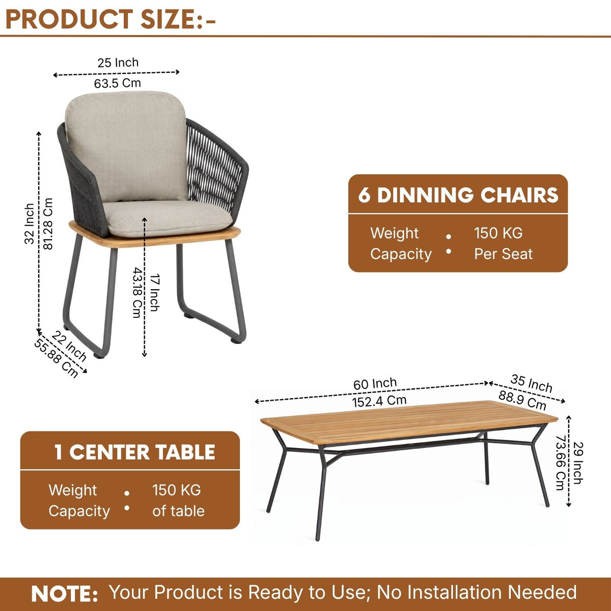 7-Piece Outdoor Patio Dining Set With Wooden Tabletop