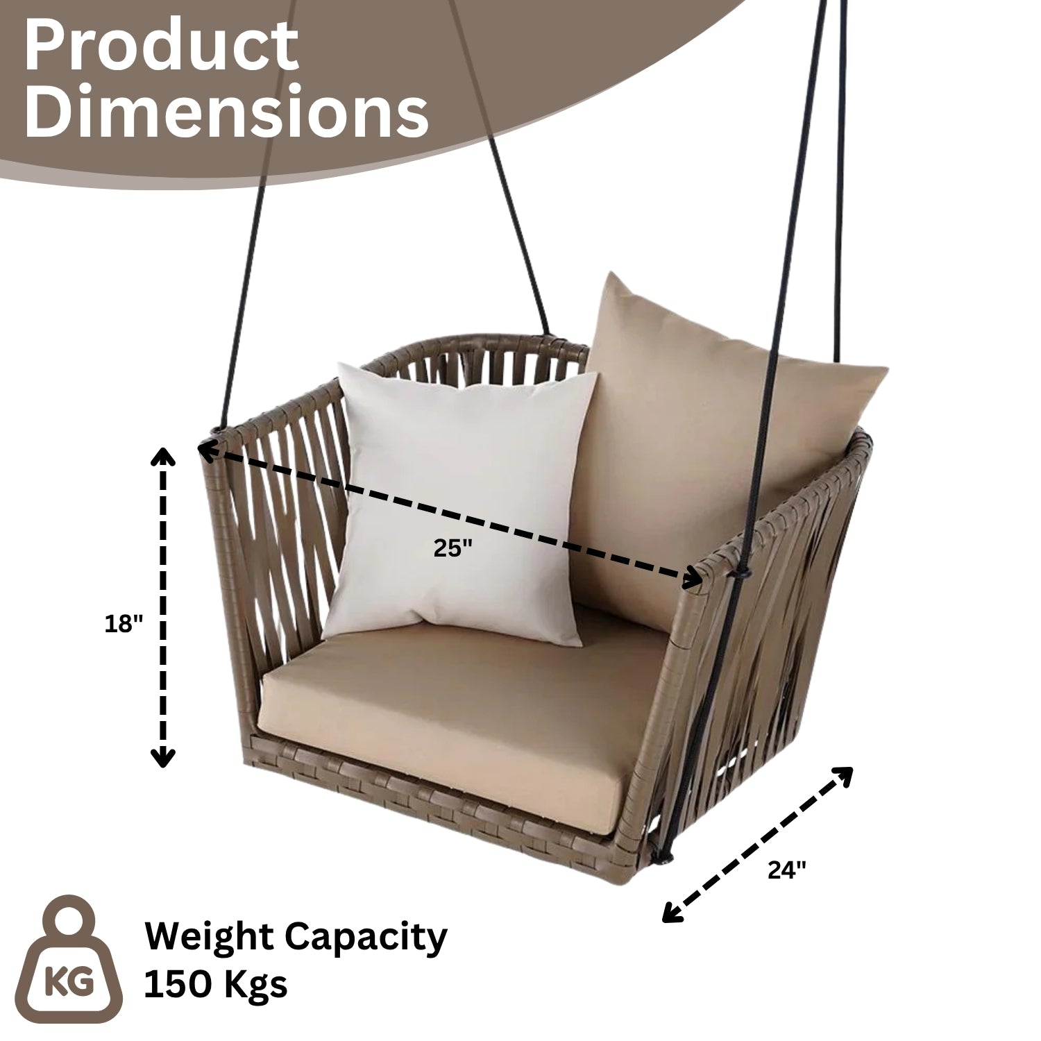 Traditional Porch Outdoor Rattan Garden Swing Chair with Beige Cushion