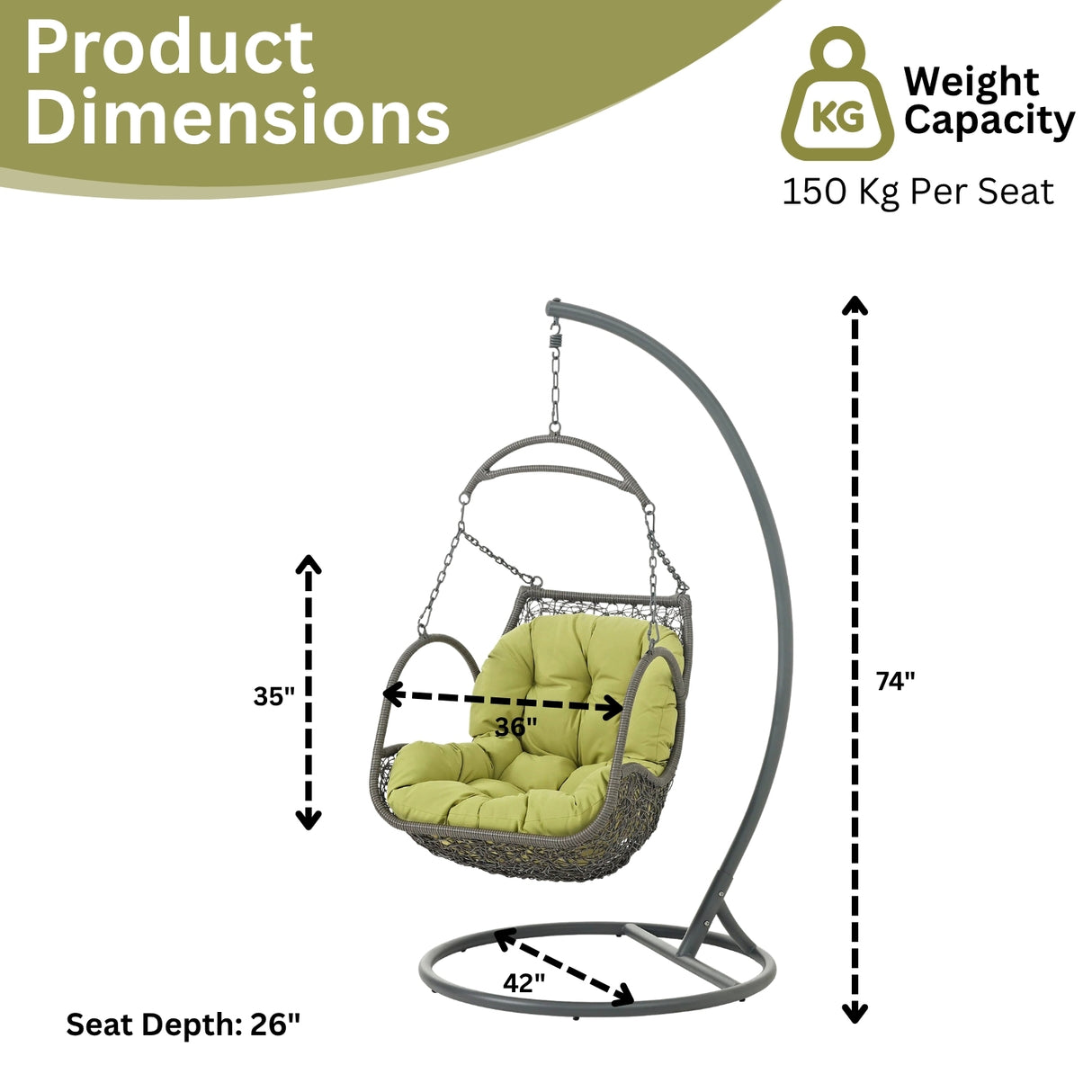 Outdoor Rattan Wicker Hanging Swing Chair with Cushion