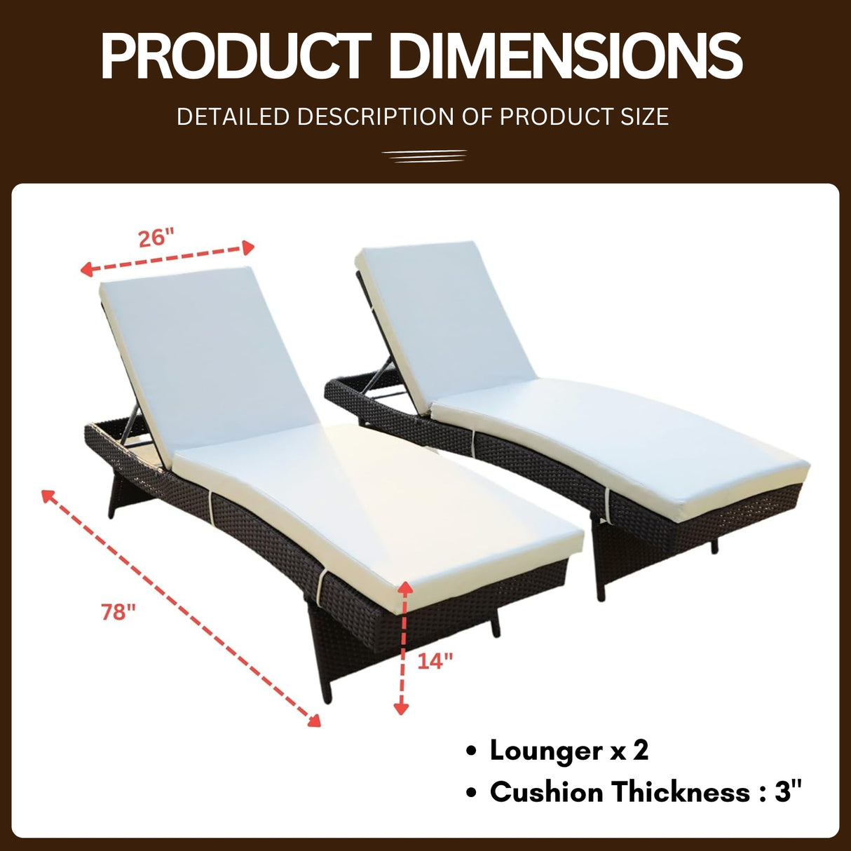 All-Weather HDPE Wicker Outdoor Chaise Lounge Chair Set of 2