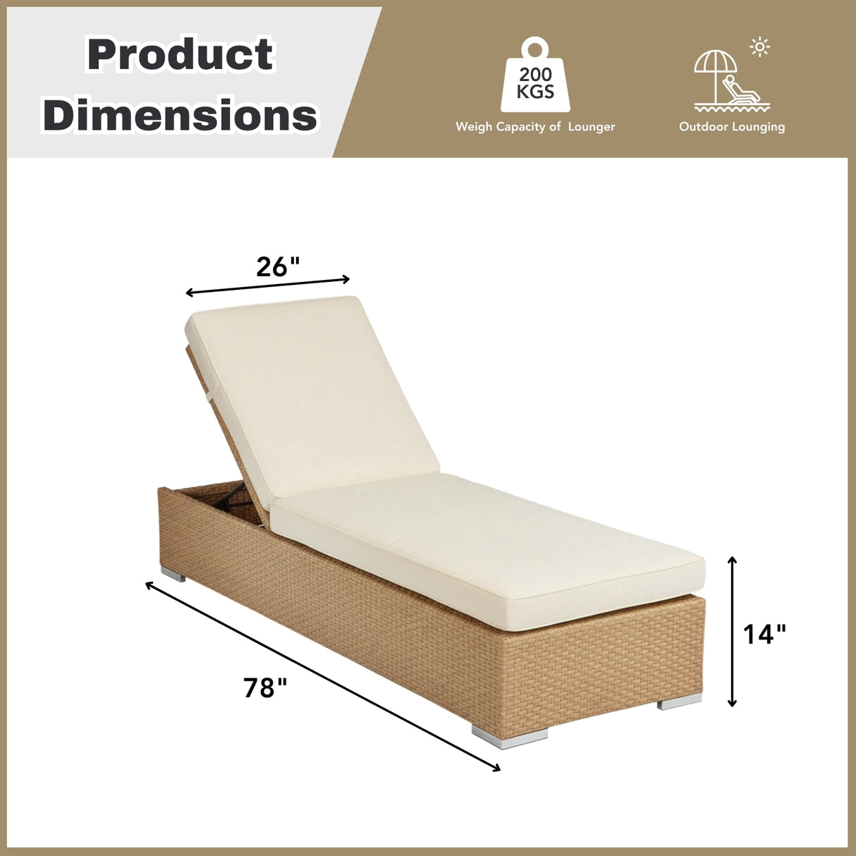 Outdoor All-Weather Rattan Wicker Lounger (Beige & Off-White)