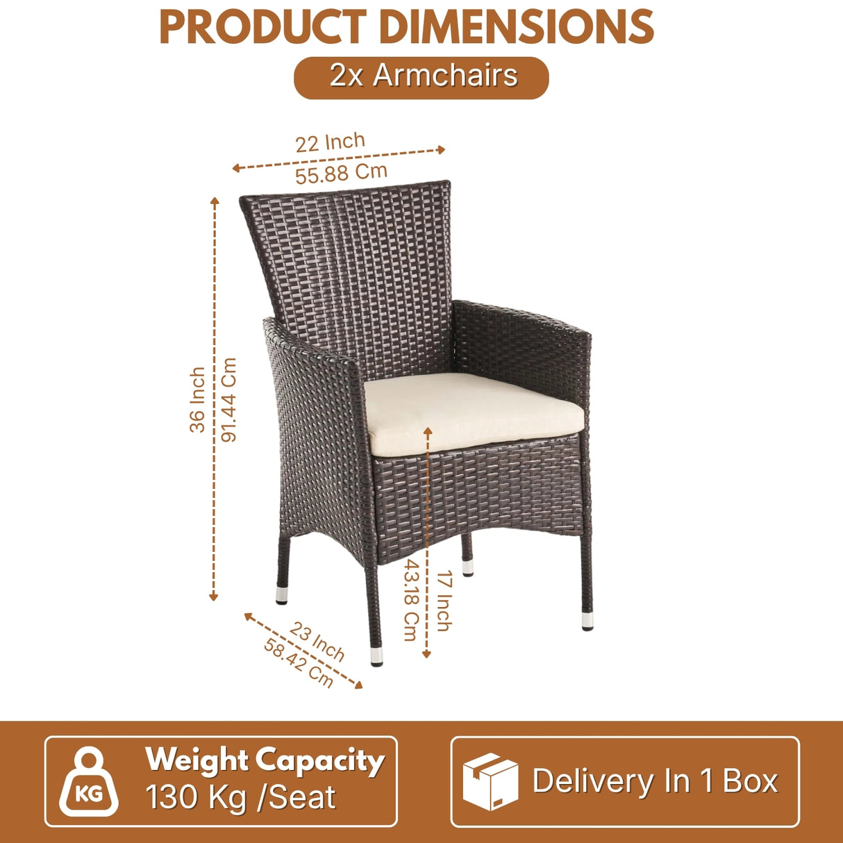 2-Piece Outdoor Rattan Wicker Patio Dining Chairs