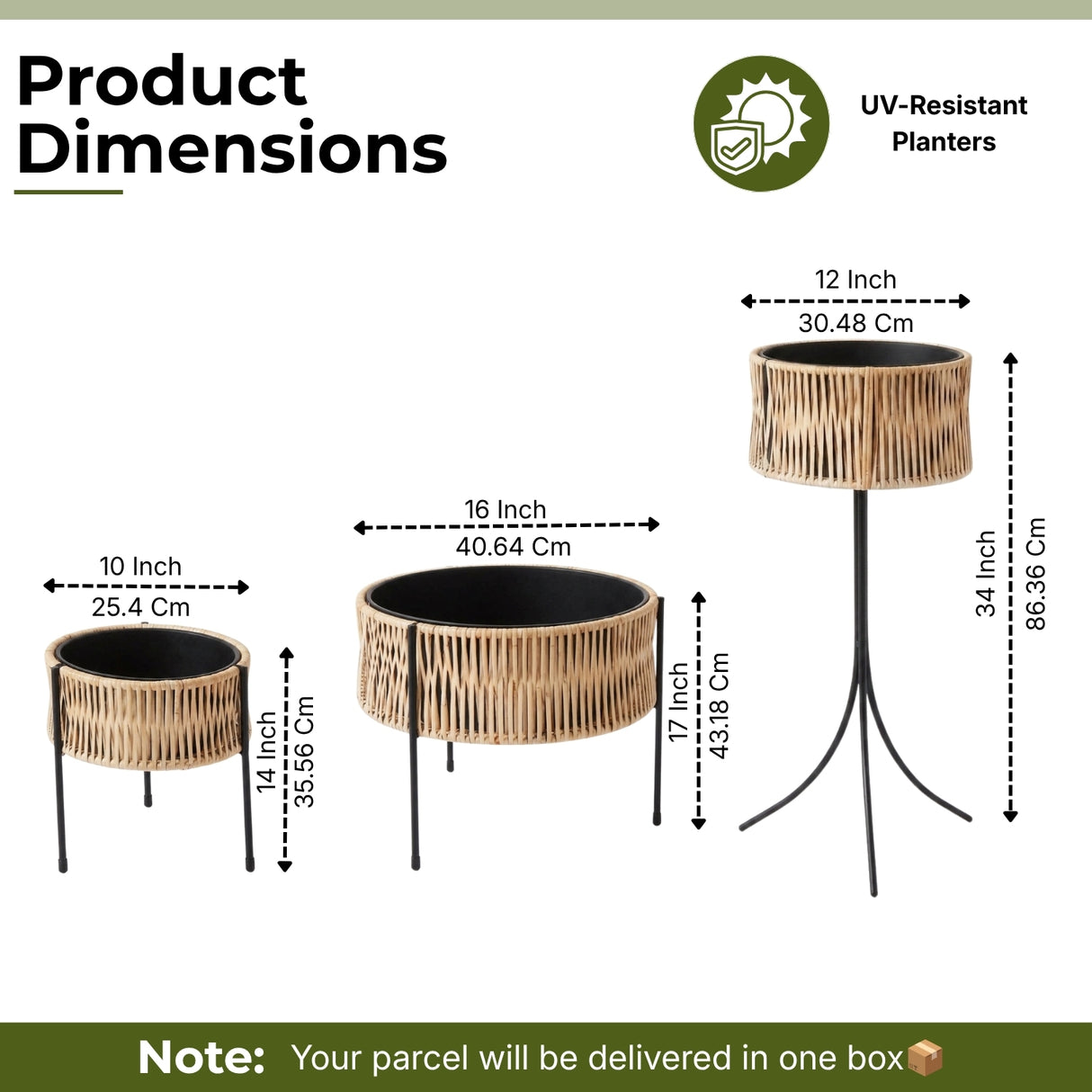 Outdoor Rattan Wicker Planter Set of 3 (Beige)