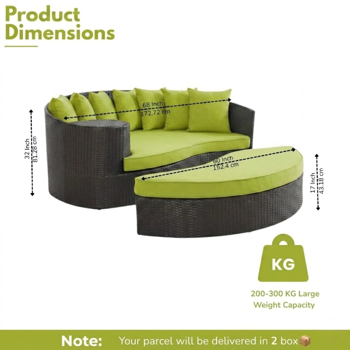 Outdoor Rattan Wicker Daybed (Dark Brown & Green)