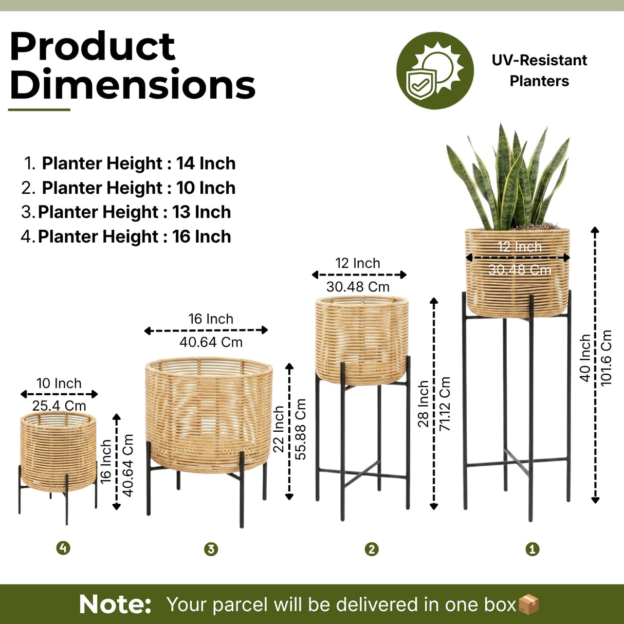 Outdoor Wicker Set of 4 Planters with Metal Stands