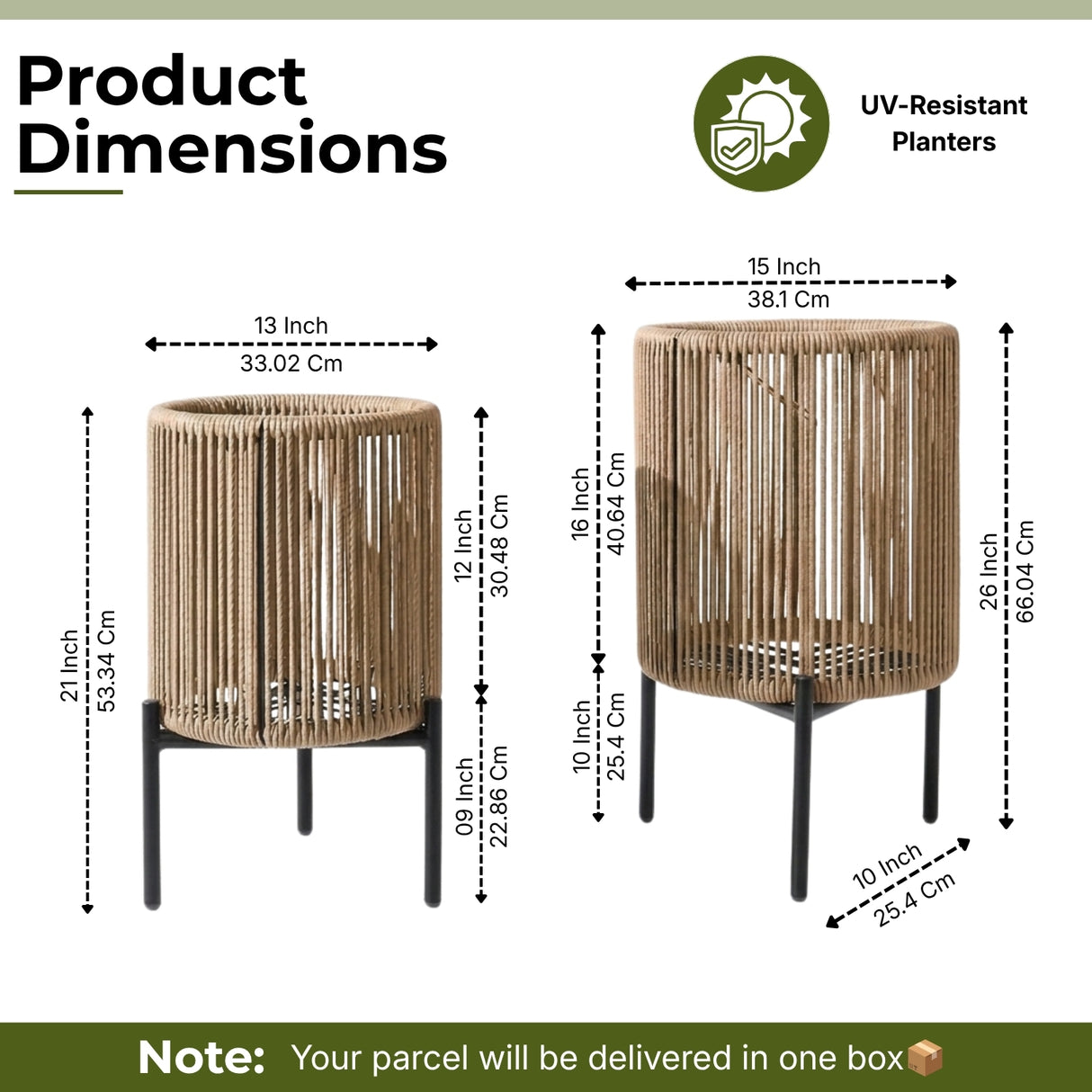 Outdoor Rope Set of 2 Planter with Metal Stand (Beige)