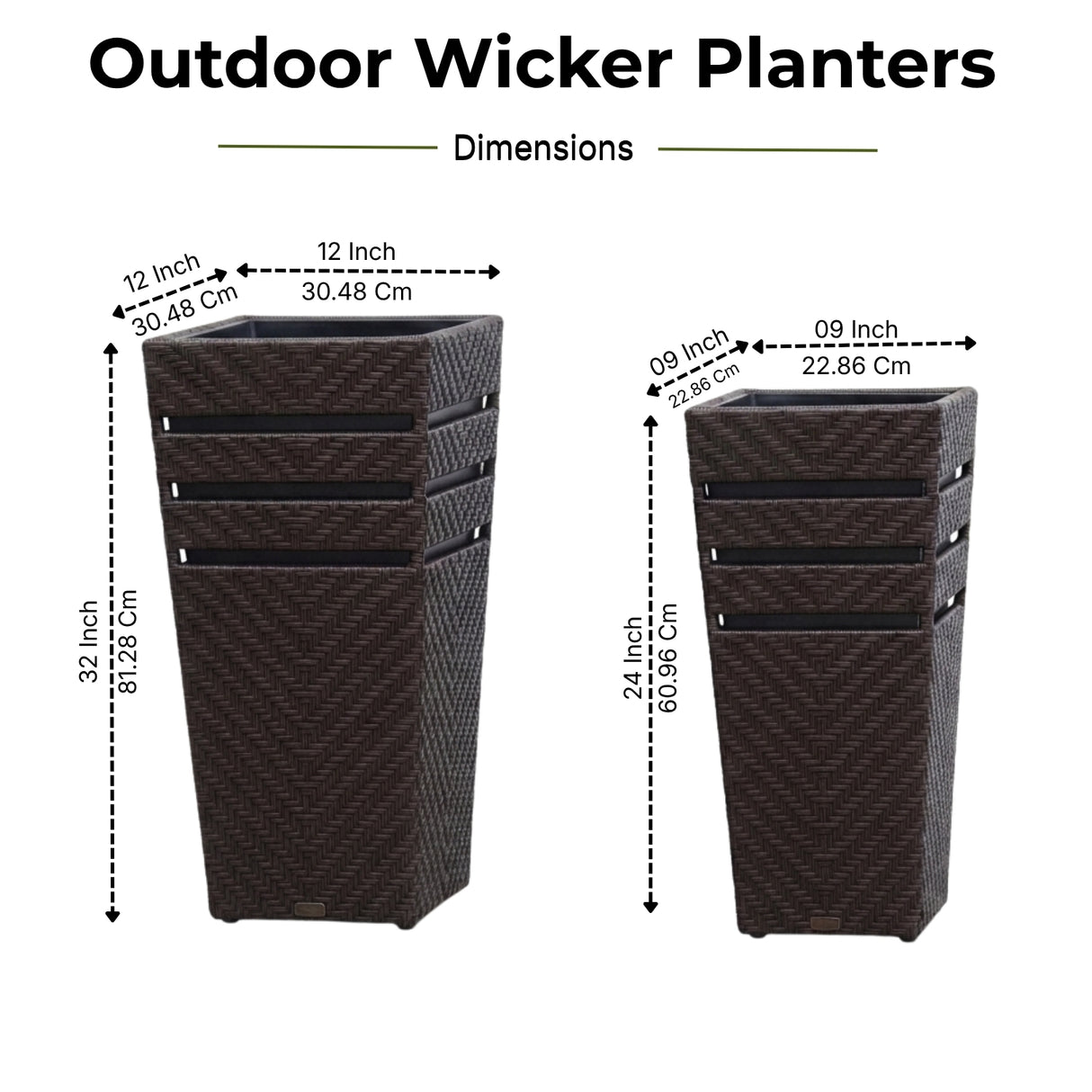 Outdoor Tall Square Rattan Planter Set of 2 (Dark Brown)
