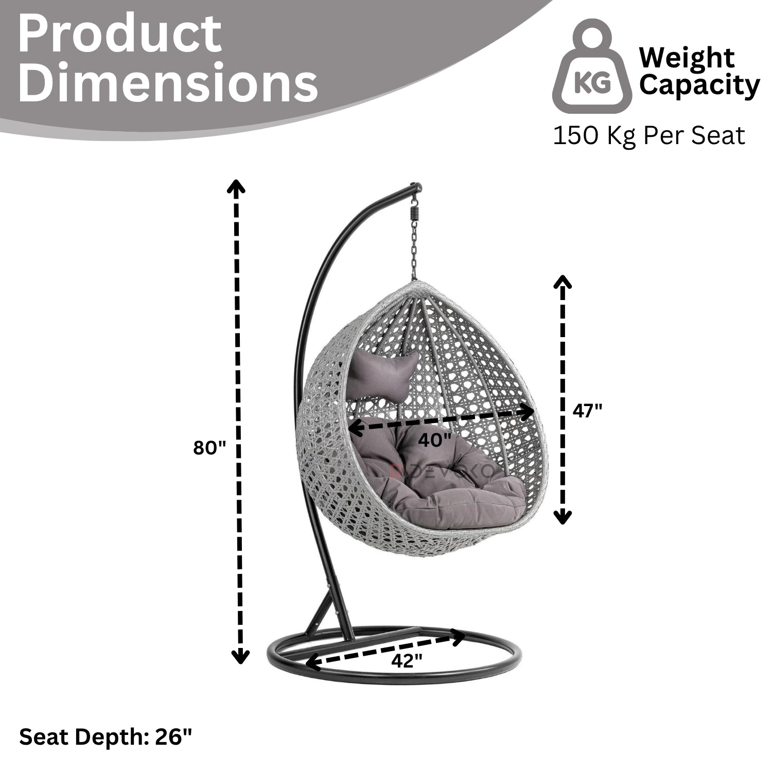 Single Seater Rattan & Wicker Swing (Grey)
