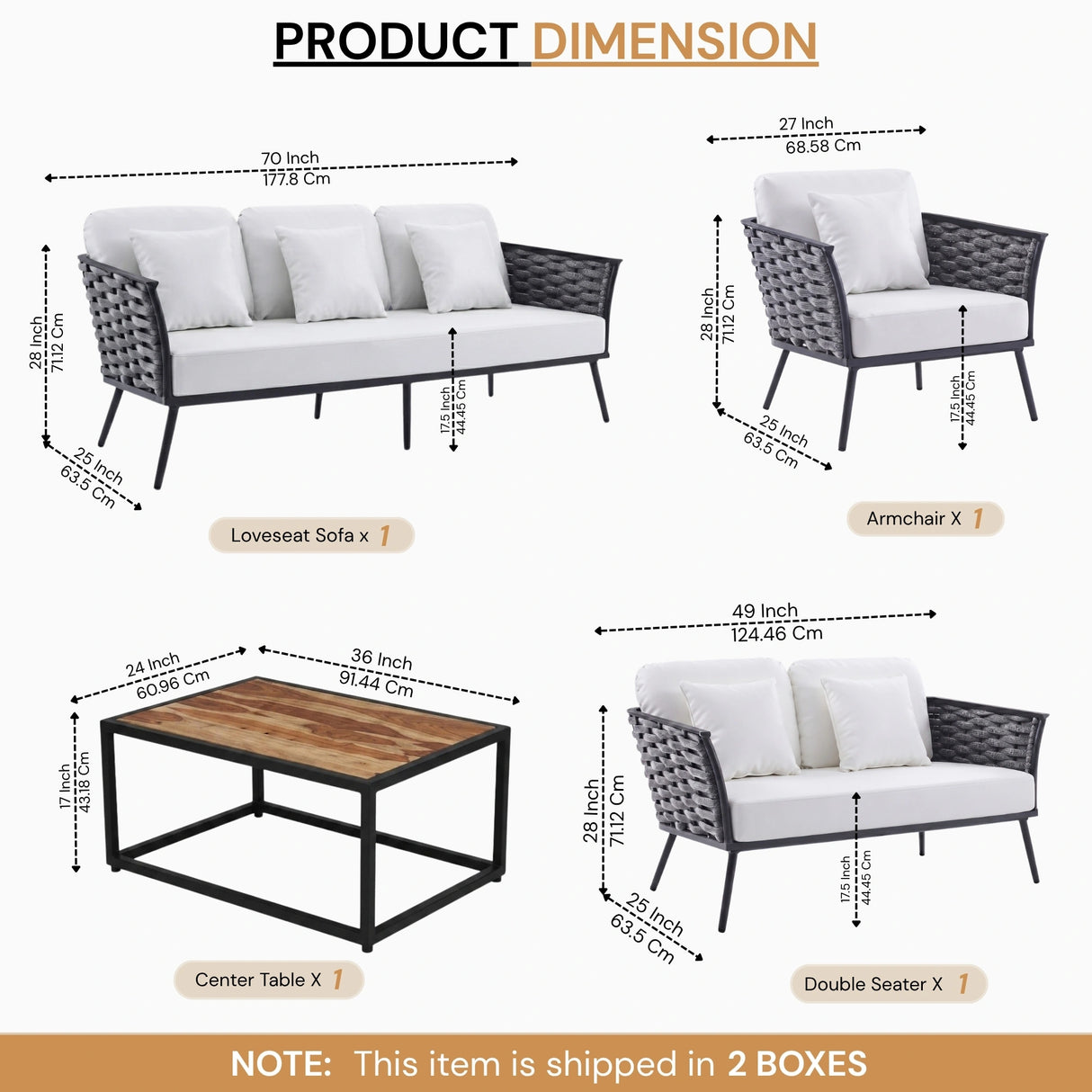 4 Piece Outdoor Rope Sofa Set with Wooden Top Table