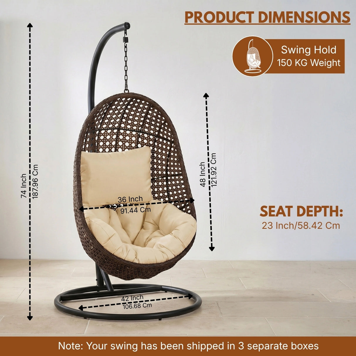 Hanging Egg Swing Chair (Dark Brown and Cream)