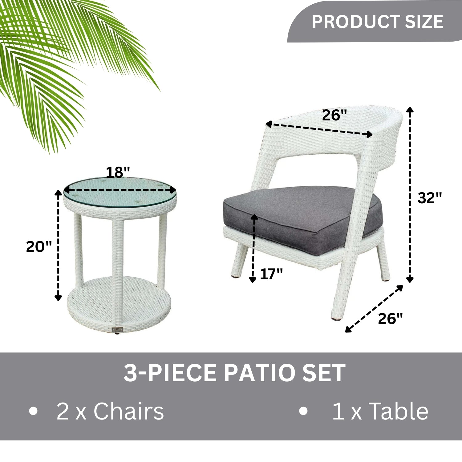 Outdoor Rattan Wicker 3-Piece Patio Set