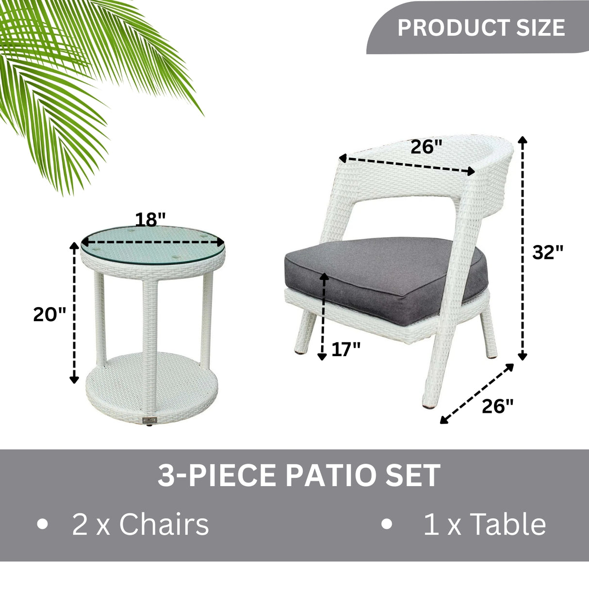Outdoor Rattan Wicker 3-Piece Patio Set