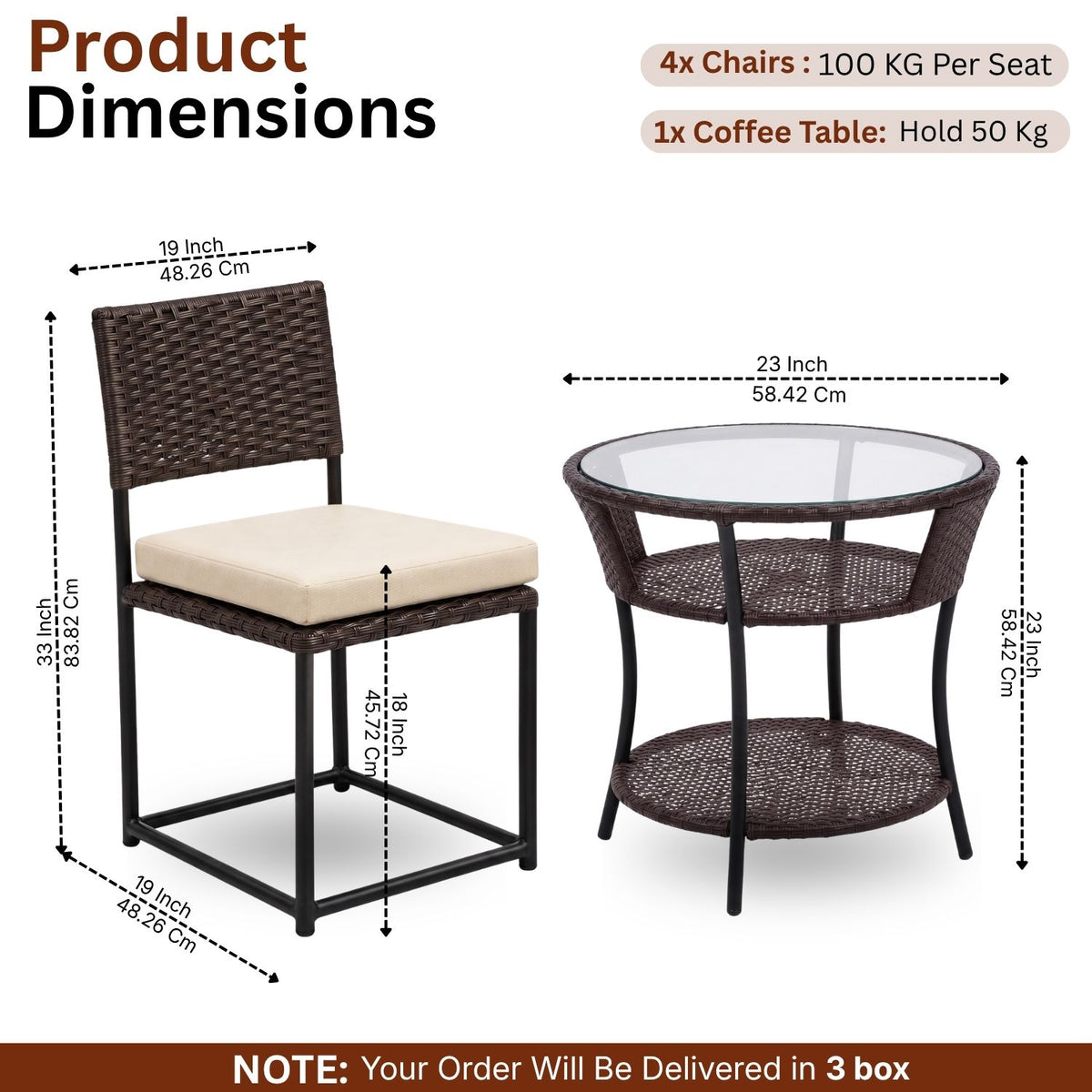 5-Piece Outdoor Wicker Patio Furniture Set (Dark Brown & Cream)
