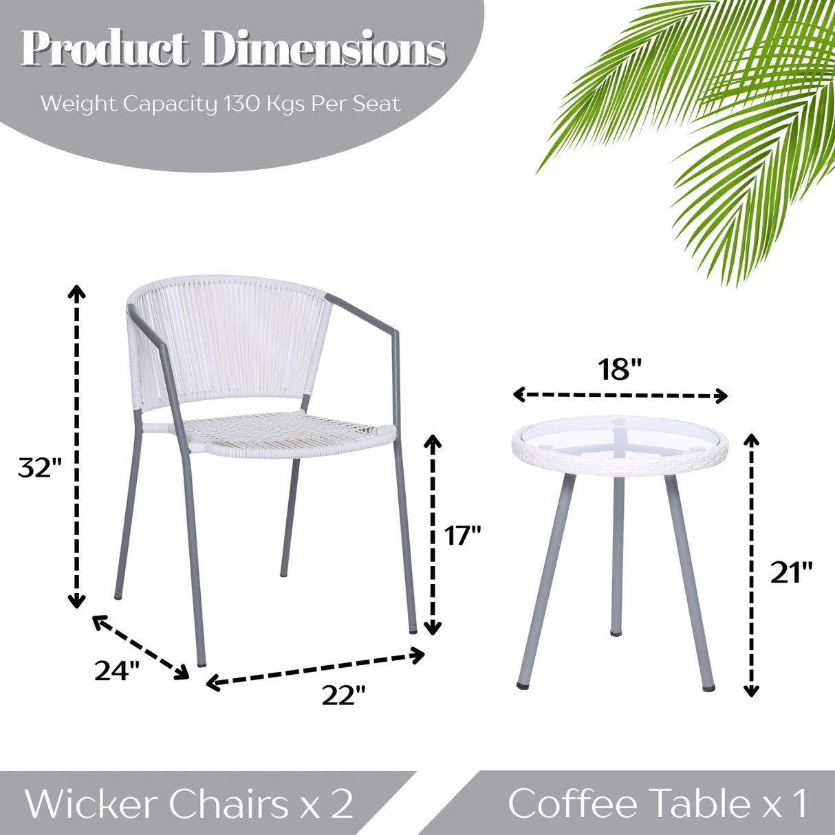 3-Piece Outdoor White Wicker Patio Set