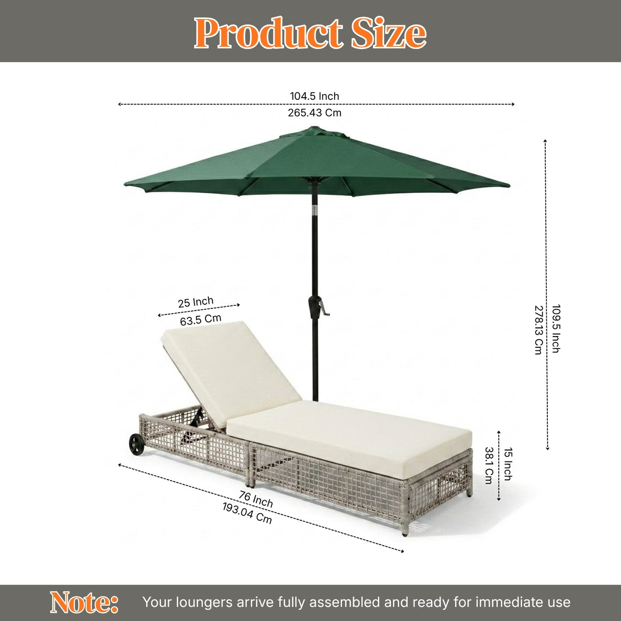 Outdoor Wicker Rattan Lounger Set of 2 with Patio Umbrella (Silver Grey & Off-White)