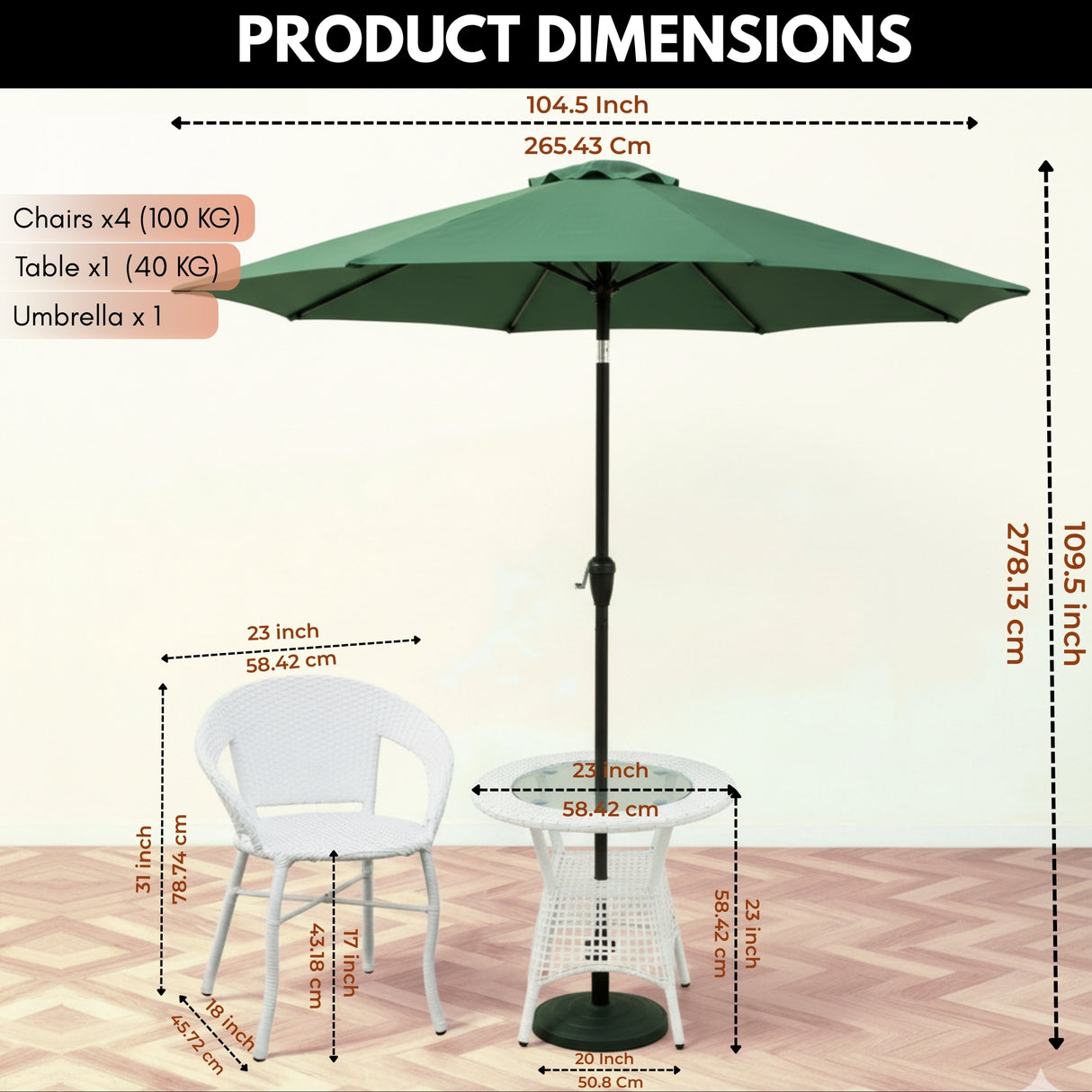 Outdoor Wicker 5-Piece Patio Set with Outdoor Umbrella