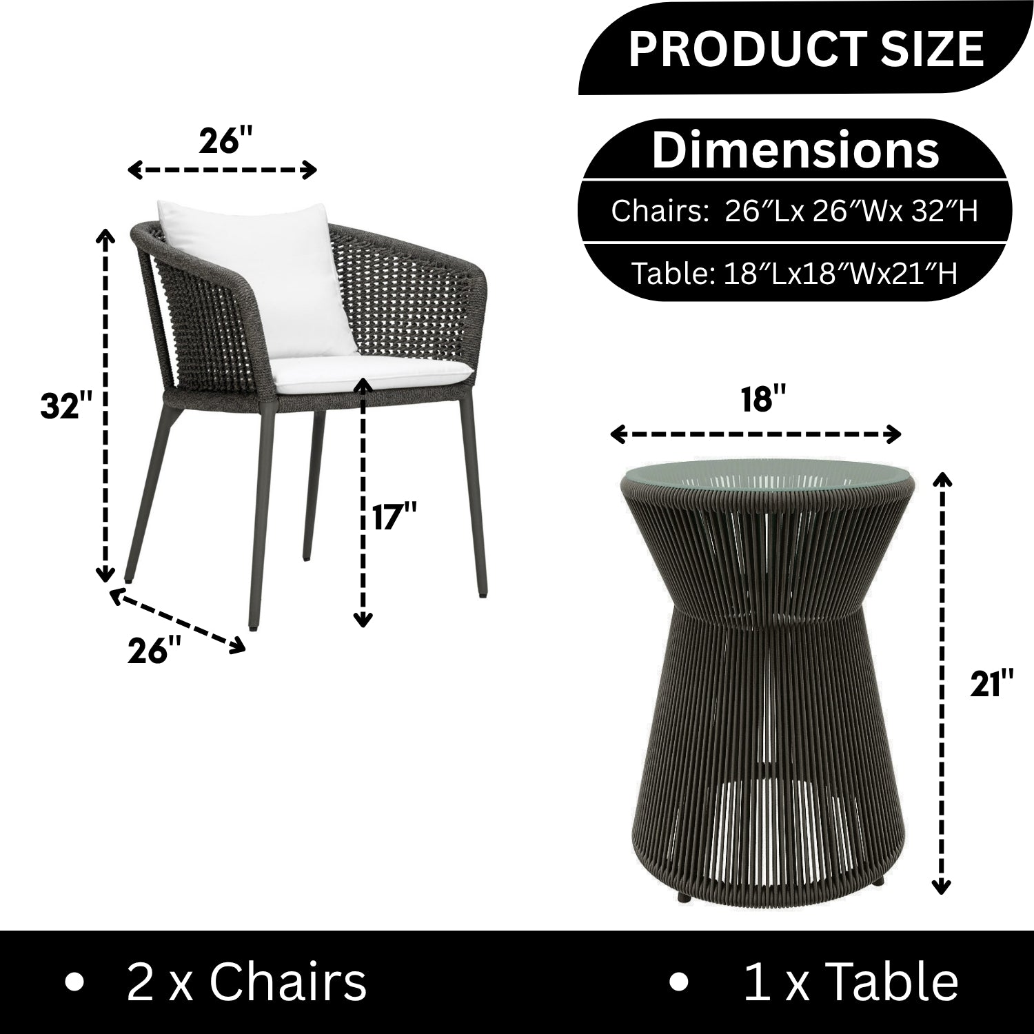 Outdoor Rope 3-Piece Patio Set