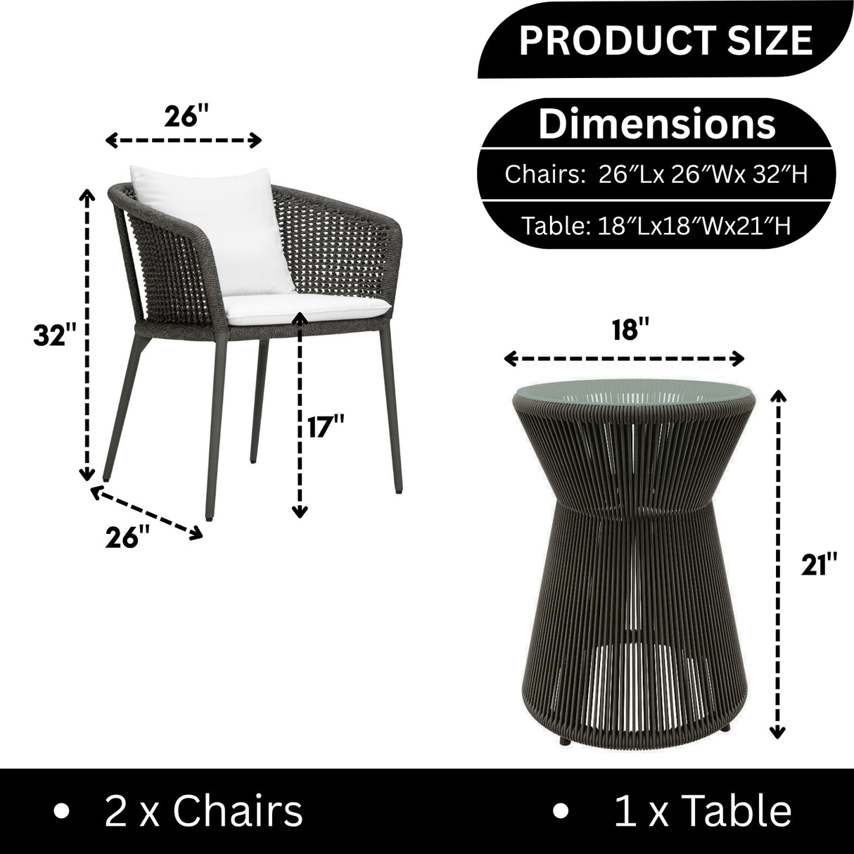 Outdoor Rope 3-Piece Patio Set