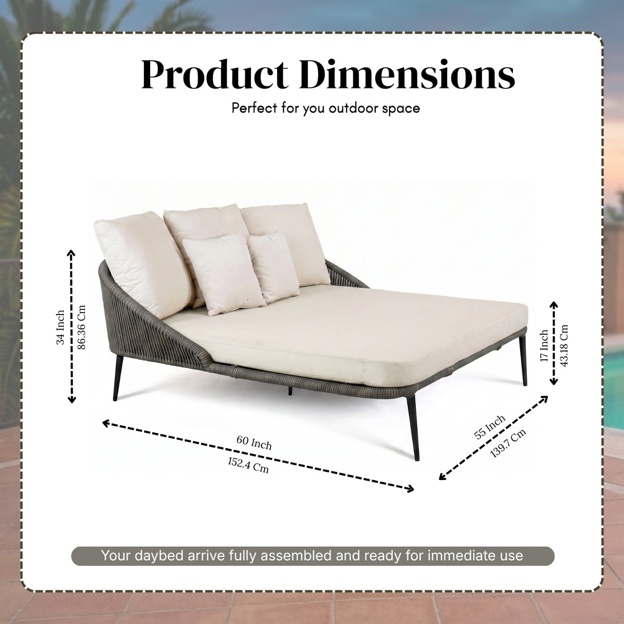 Modern Patio Outdoor Rope Daybed (Grey & Off-White)