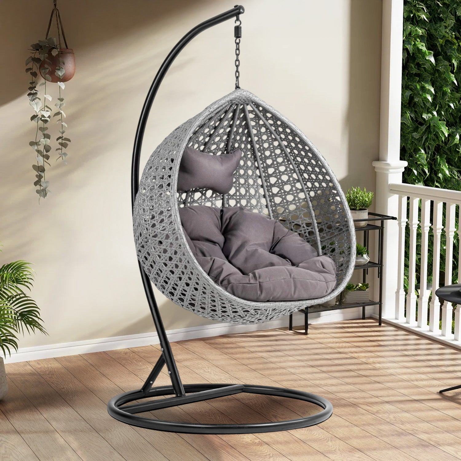 Single Seater Rattan & Wicker Swing (Grey)