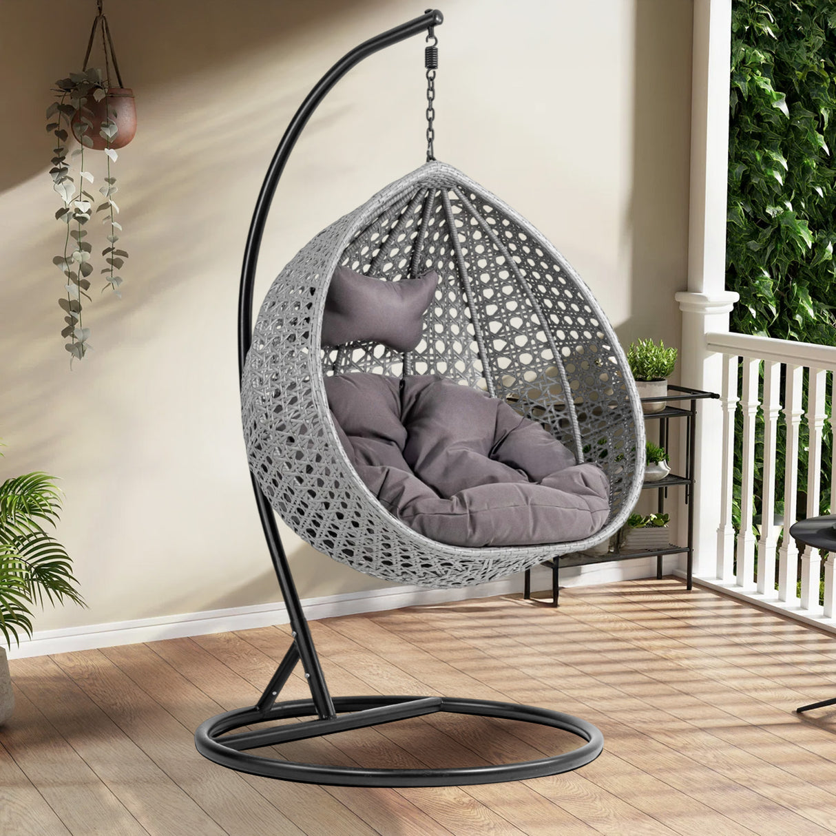 Single Seater Rattan & Wicker Swing (Grey)