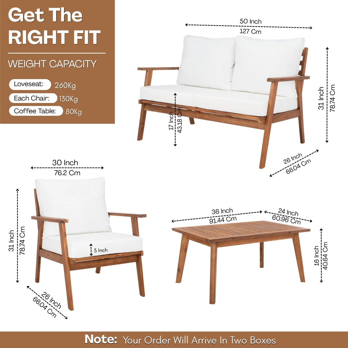 Outdoor Teak Wood 4-Piece Sofa Set with Slatted Center Table