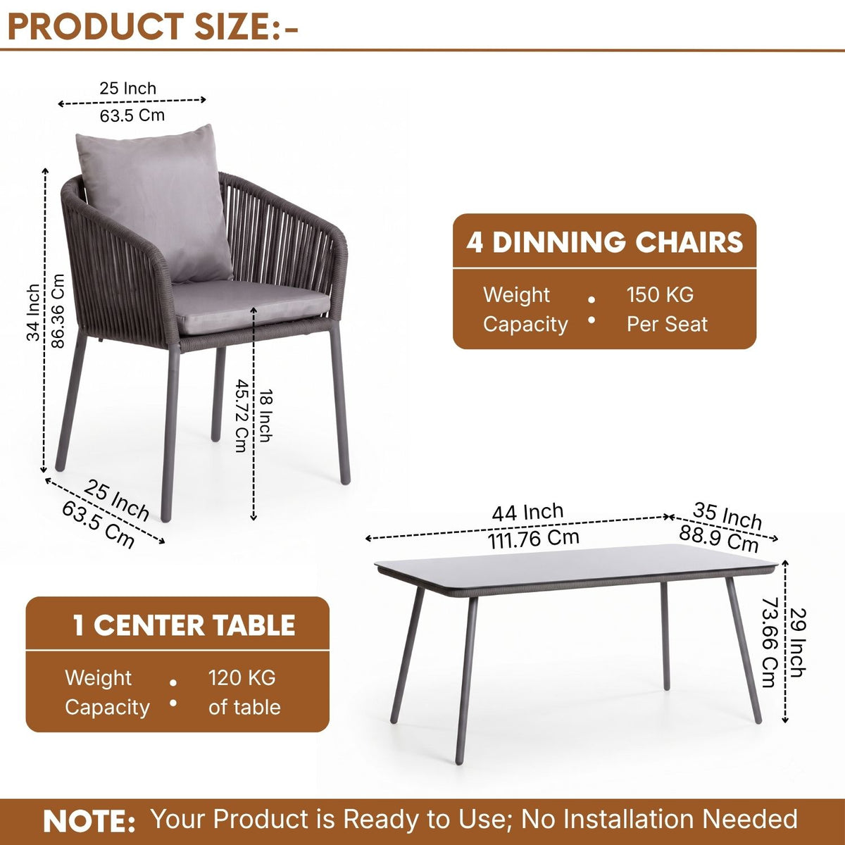 Outdoor Rope 5-Piece Patio Dining Set