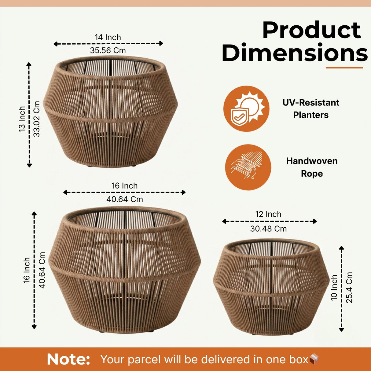 Outdoor 3-Piece Round Rope Planters (Beige)