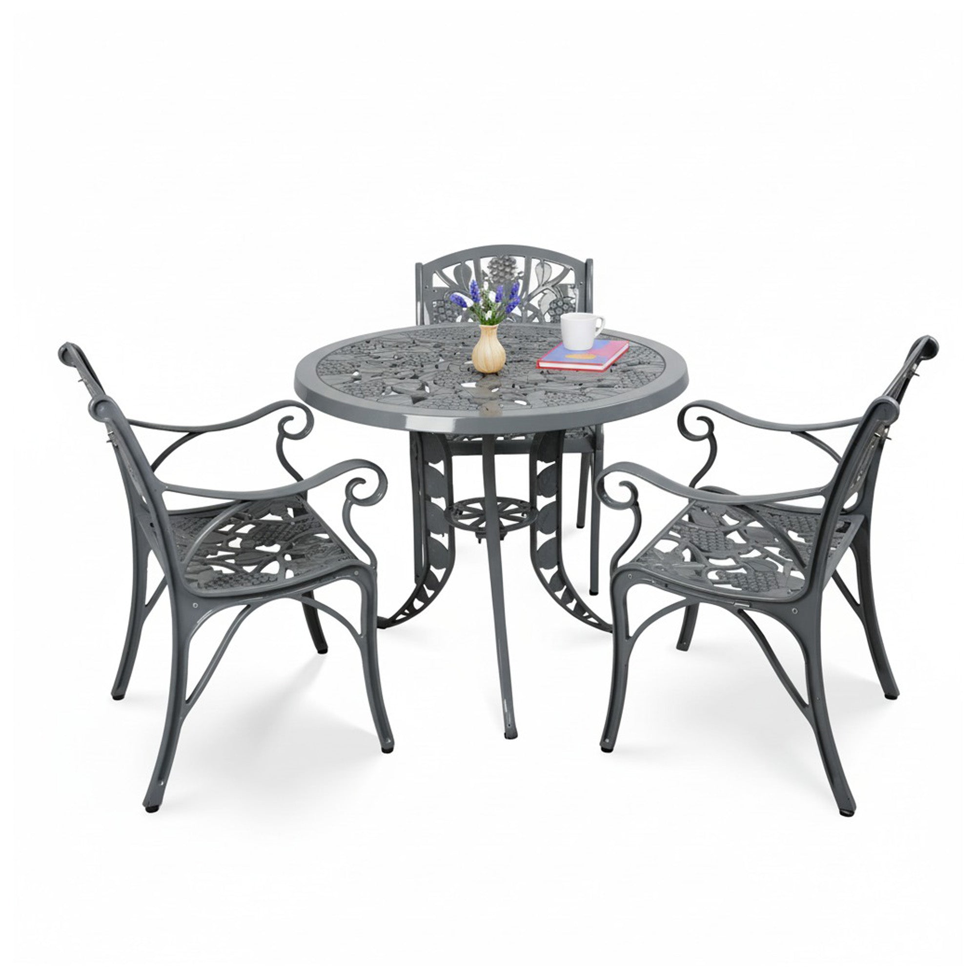 Outdoor 4-Piece Cast Aluminum Patio Bistro Set (Grey)