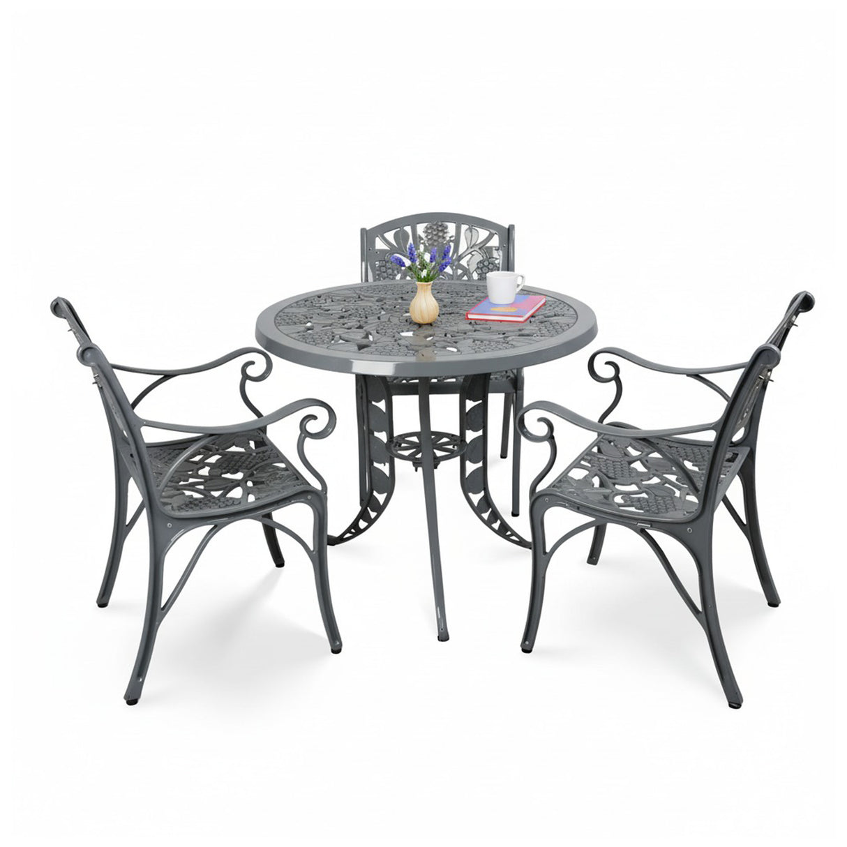Outdoor 4-Piece Cast Aluminum Patio Bistro Set (Grey)
