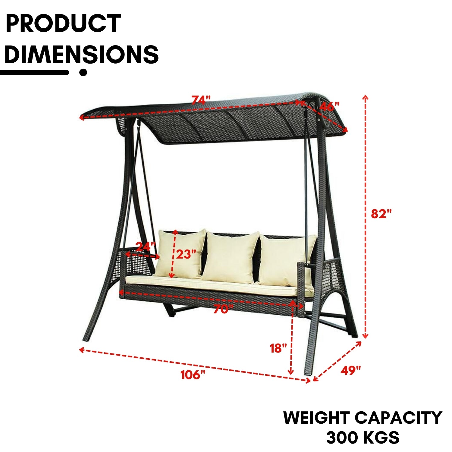 All-Weather Outdoor Rattan Wicker 3-Seat Patio Swing Chair with Shade