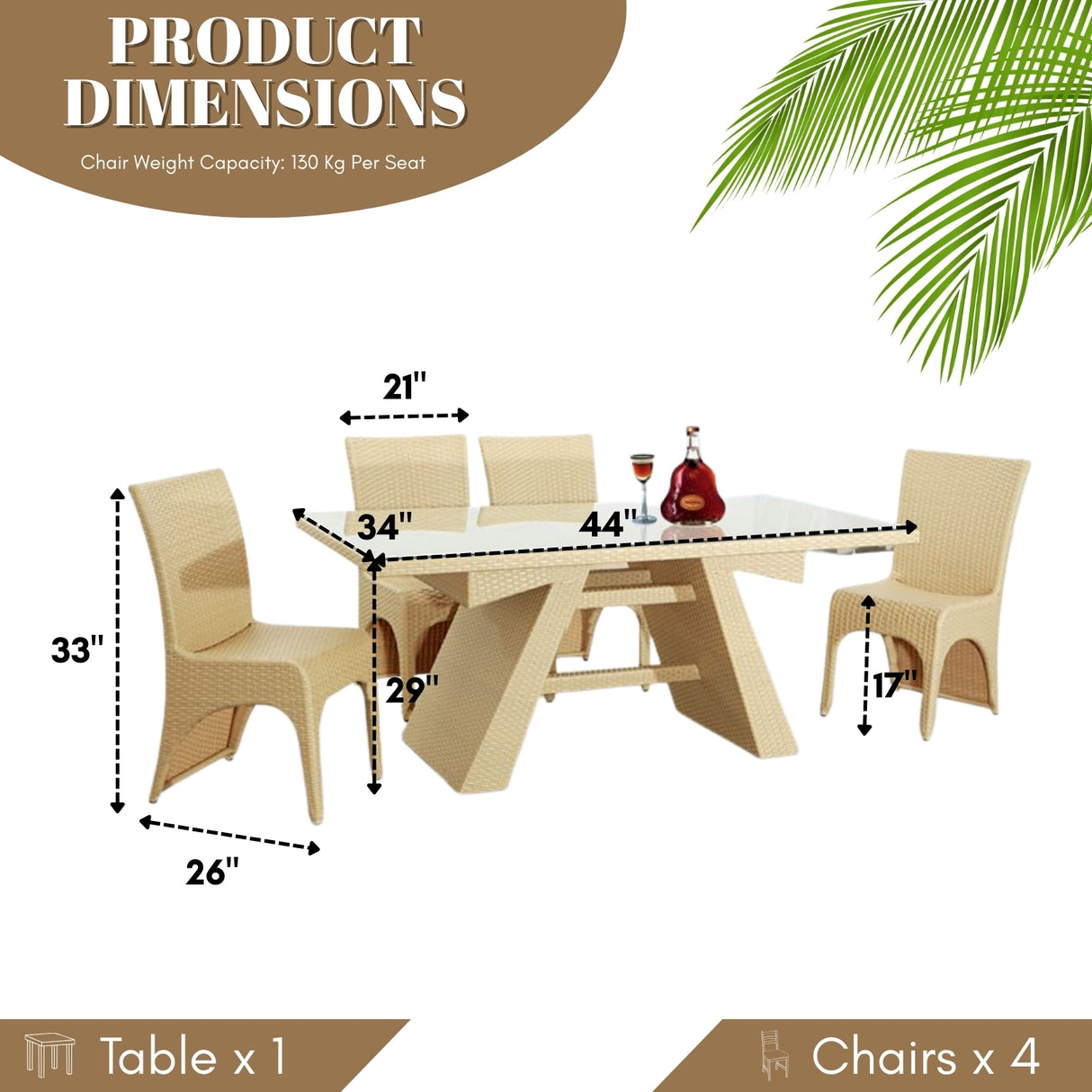 5-Piece Outdoor Patio Dining Set With Rattan Chairs