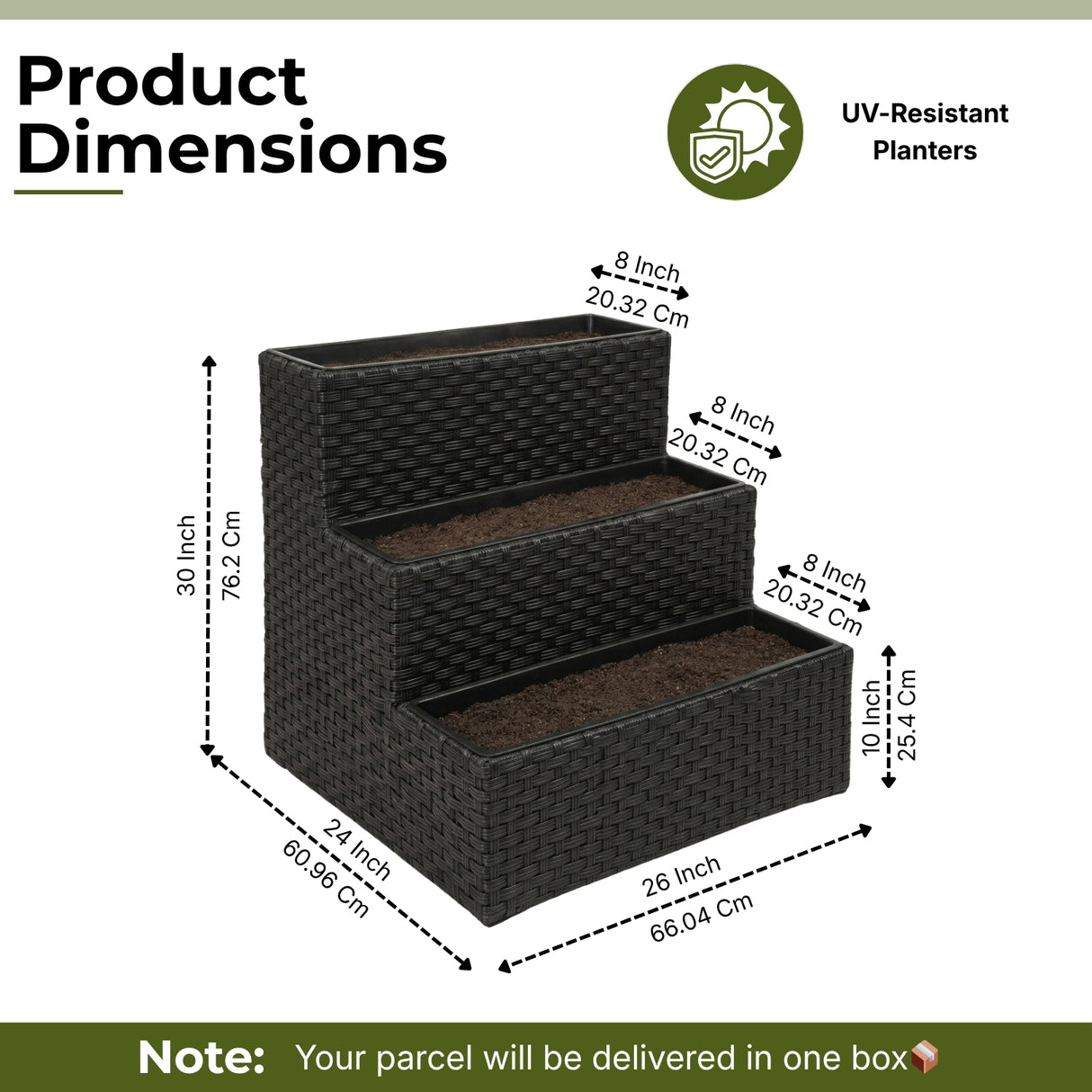 Outdoor 3-Tier Wicker Raised Planter Stand (Black)