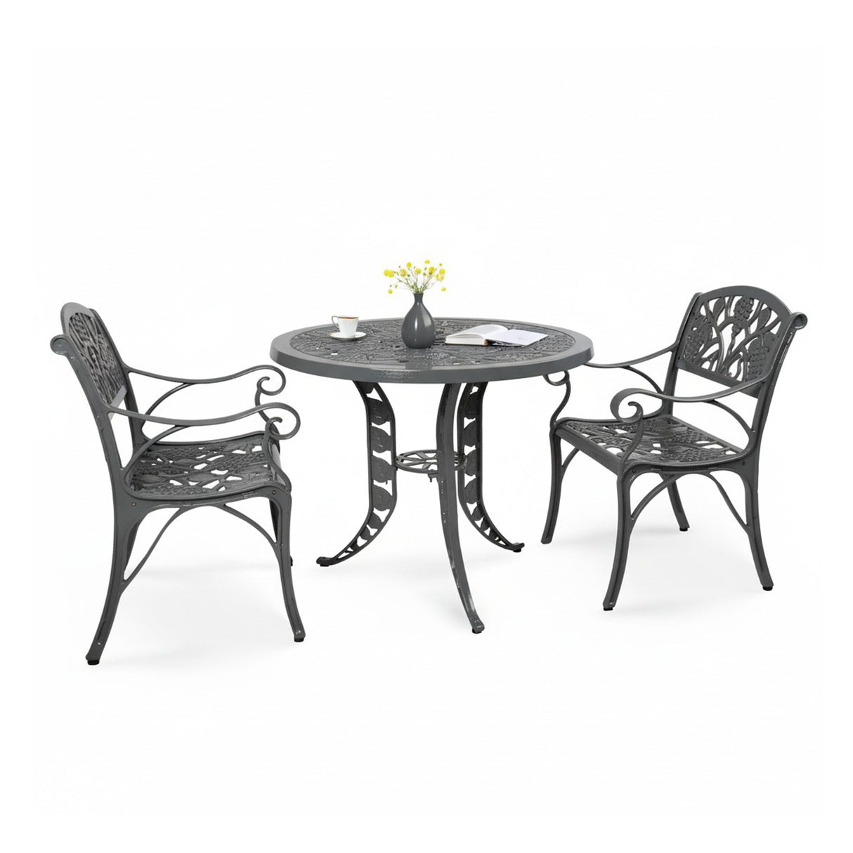 Outdoor 3-Piece Cast Aluminum Patio Bistro Set (Grey)