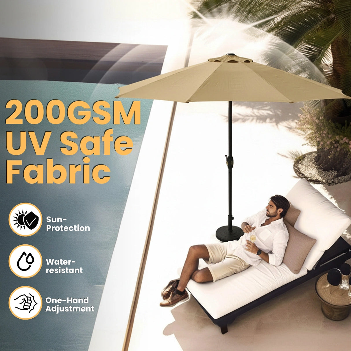 9ft Beige Color Outdoor Patio Umbrella with Centre Pole