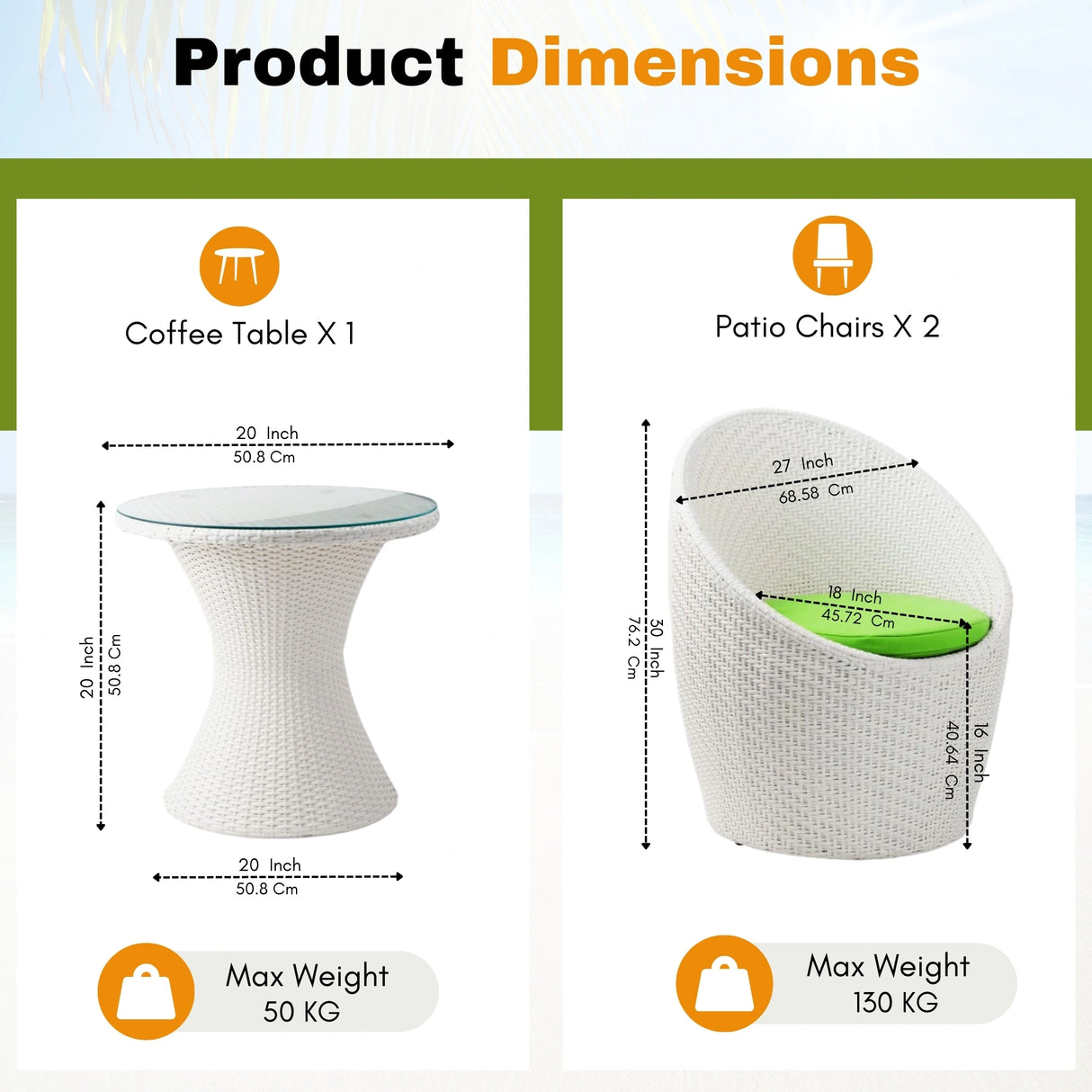 Outdoor Rattan Wicker 3-Piece Conversation Set