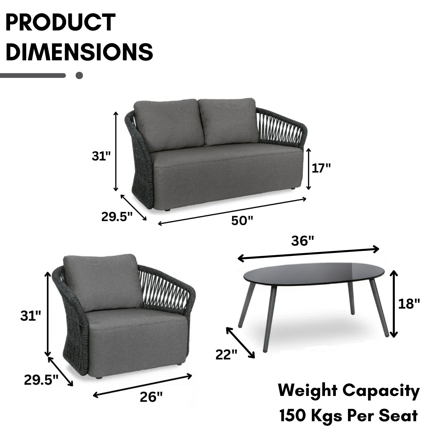 4-Piece Outdoor Braid & Rope Sofa Set (Grey)